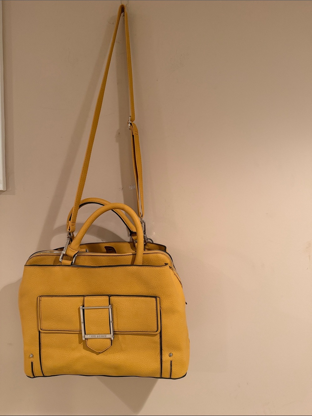 Steve Madden Yellow Structured Satchel with Buckle Detail